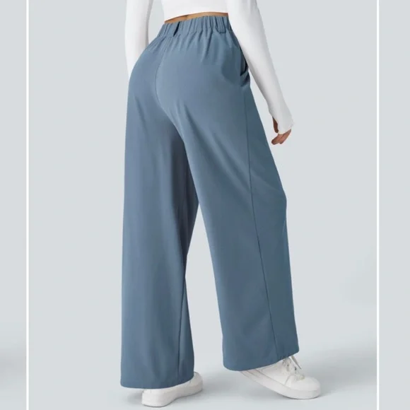 Halara Flex High Waist Pocket Wide Leg Waffle Work Pants Blue Gray NEW XL Petite - Picture 10 of 14